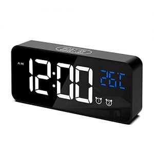 CHEREEKI Réveil Numérique, Horloge Numérique LED Horloge Digitale Réveil Aver Température/Snooze/ 2 Alarme/12/24 Heures/Port de Recharge USB/16 musiques (Noir)