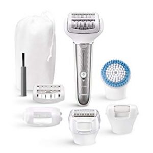 Panasonic - Personalcare ES-EL9A-S503 | Épilateur Electrique Femme - Double rangée de disques avec 60 pinces Wet & Dry Lumiere LED 10 accessoires Tête pivotante flexible à 90° Argent/blanc
